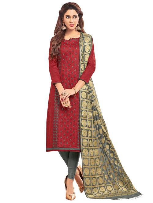 embroidered churidaar unstitched suit - 16924587 - Very Small Image - 1