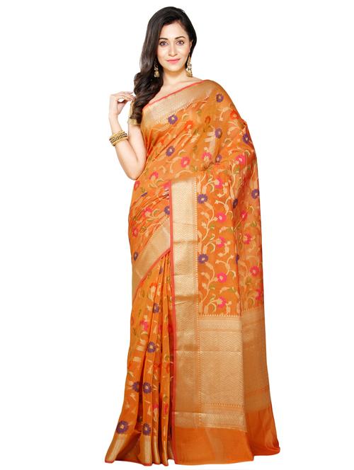 floral banarasi saree with blouse - 16924650 - Very Small Image - 1