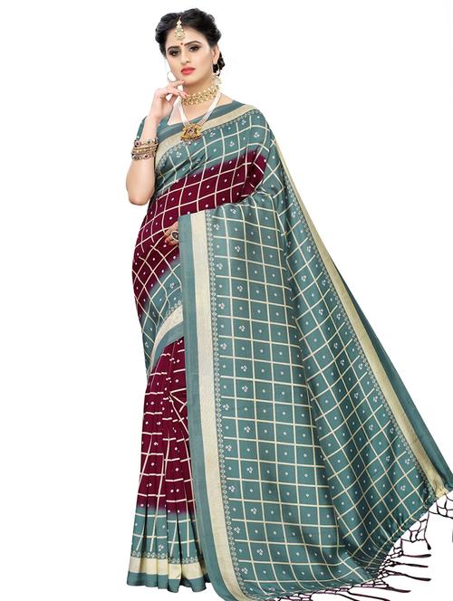 checkered printed saree with blouse - 16924822 - Very Small Image - 1