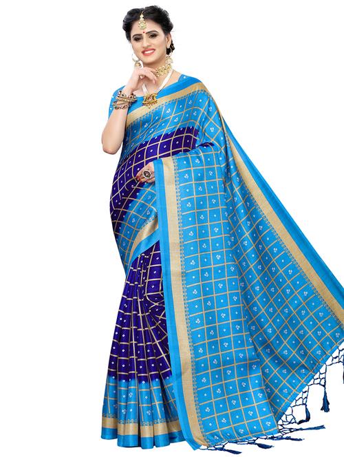 checkered printed saree with blouse - 16924828 - Very Small Image - 1