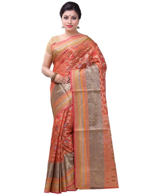 self design banarasi saree with blouse - 16925309 - Very Small Image - 1