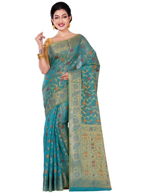 self design banarasi saree with blouse - 16925323 - Very Small Image - 1