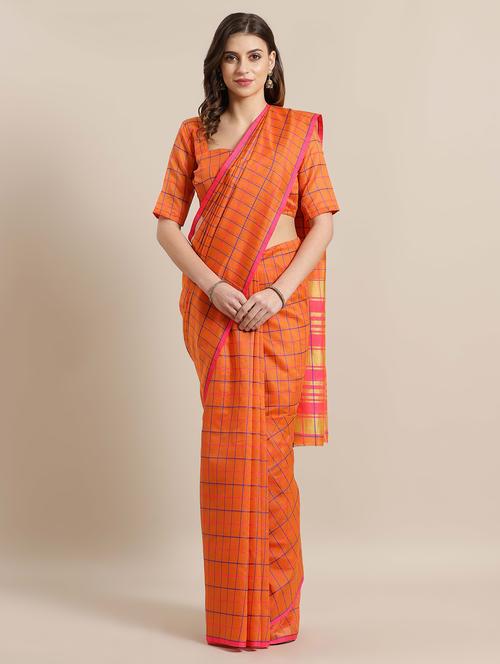check printed saree with blouse - 16925431 - Very Small Image - 1