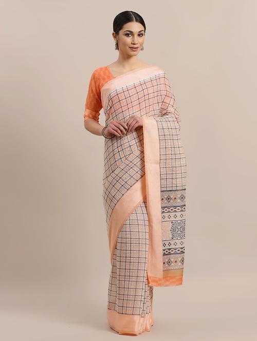 checkered printed saree with blouse - 16925441 - Very Small Image - 1