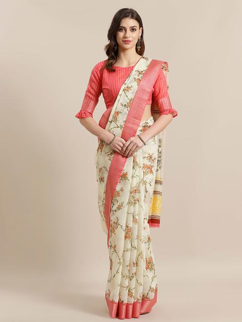 floral printed saree with blouse - 16925455 - Very Small Image - 1