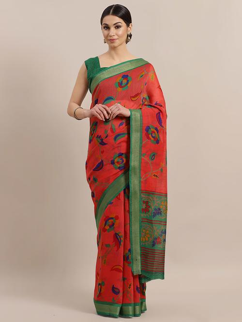 floral printed saree with blouse - 16925459 - Very Small Image - 1