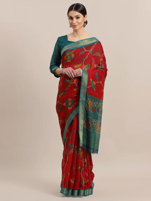 floral printed saree with blouse - 16925462 - Very Small Image - 1
