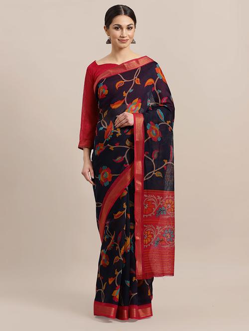floral printed saree with blouse - 16925463 - Very Small Image - 1