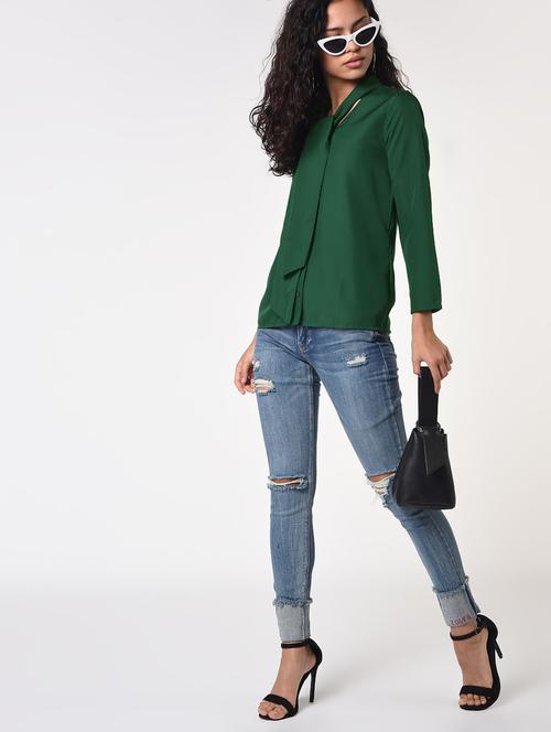 tie up neck solid top - 16926035 - Very Small Image - 1