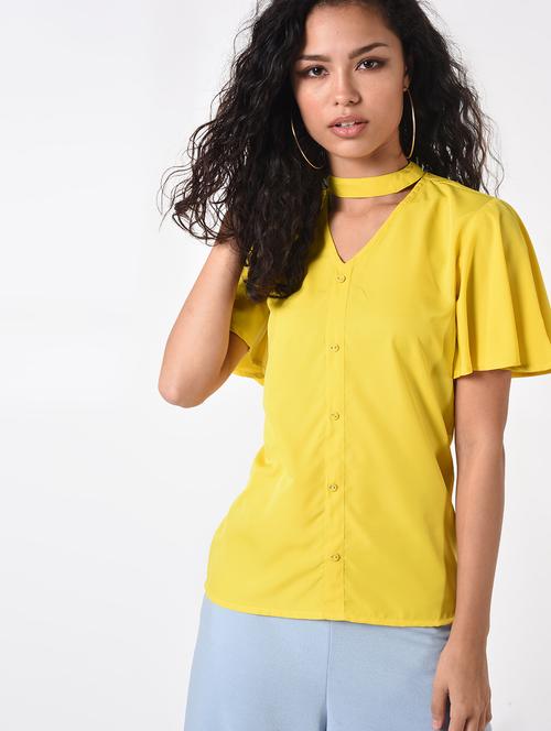 choker neck button-up top - 16926041 - Very Small Image - 1