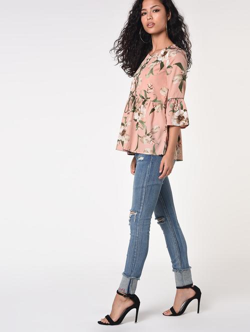 flute sleeves floral a-line top - 16926046 - Very Small Image - 1