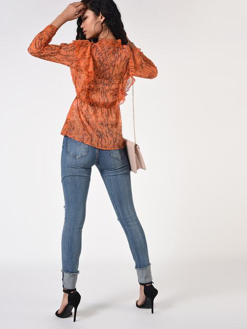 tie up neck ruffle detail top - 16926049 - Very Small Image - 1