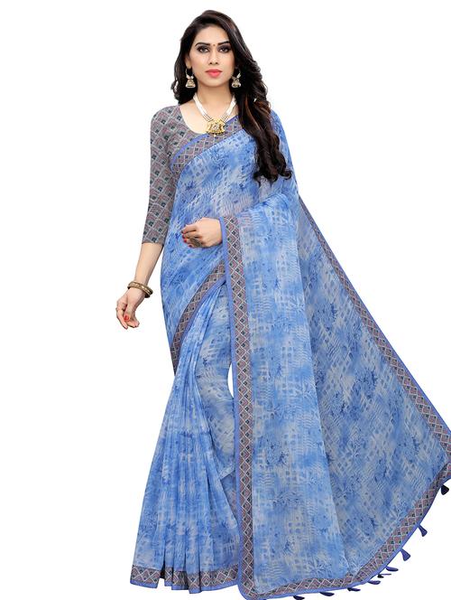 floral printed saree with blouse - 16927349 - Very Small Image - 1
