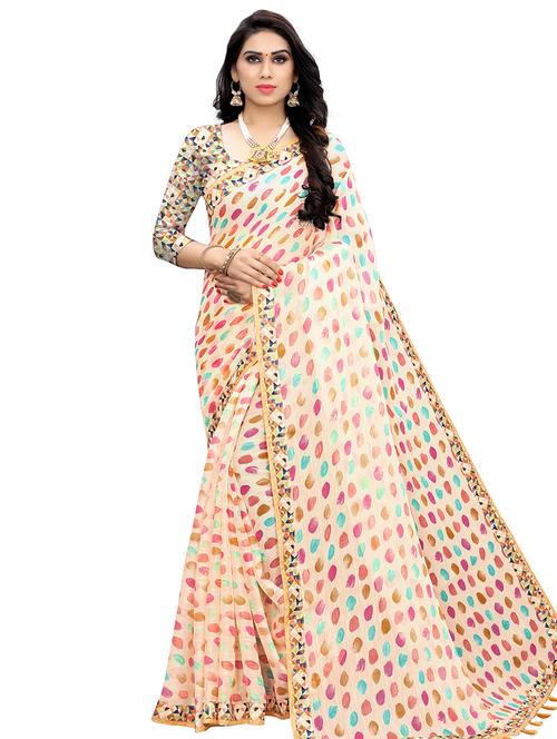 tassel detailed printed saree with blouse - 16927355 - Very Small Image - 1