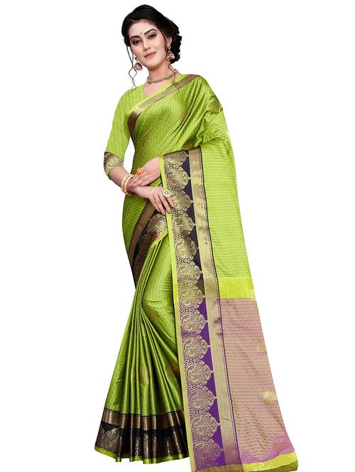 solid bordered woven saree with blouse - 16927769 - Very Small Image - 1