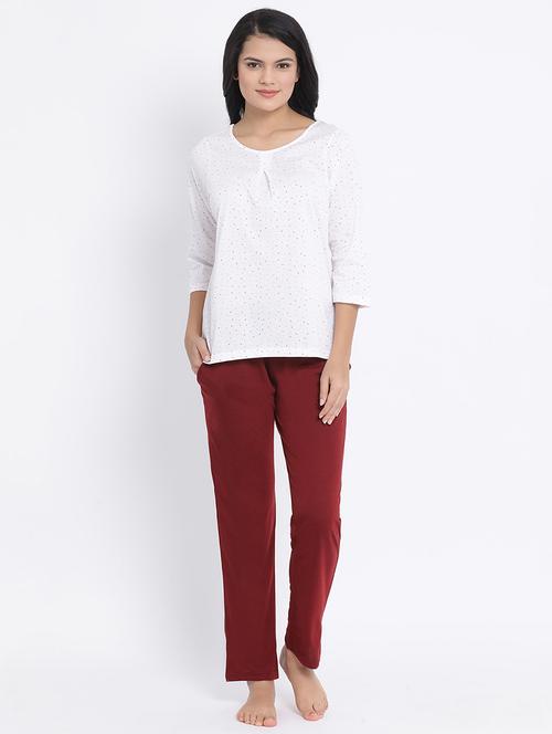 round neck polka dot tee with pajama set - 16928585 - Very Small Image - 1