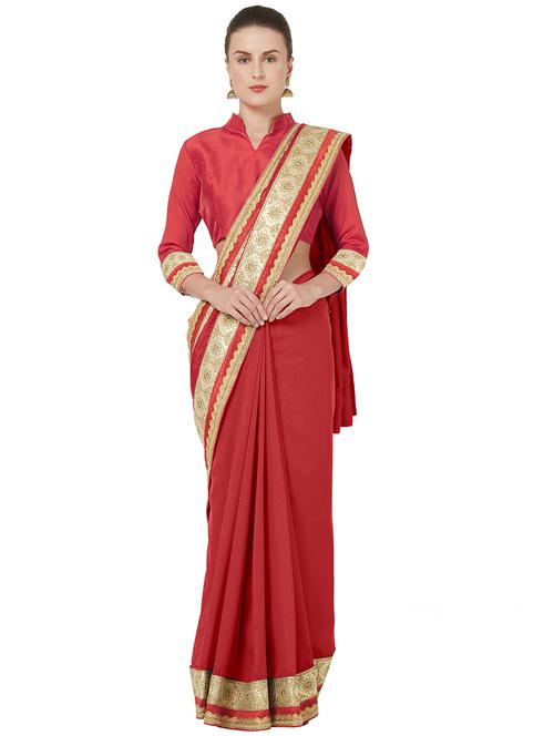 solid bordered saree with blouse - 16928780 - Very Small Image - 1