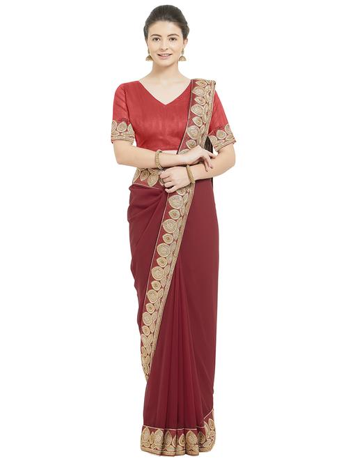 solid bordered saree with blouse - 16928801 - Very Small Image - 1