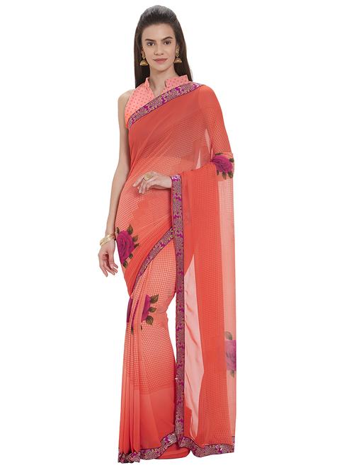 floral printed saree with blouse - 16928812 - Very Small Image - 1
