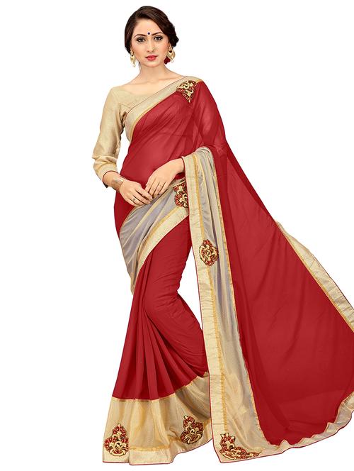 solid bordered saree with blouse - 16928818 - Very Small Image - 1