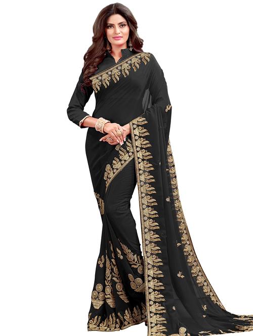 self design embroidered saree with blouse - 16928819 - Very Small Image - 1