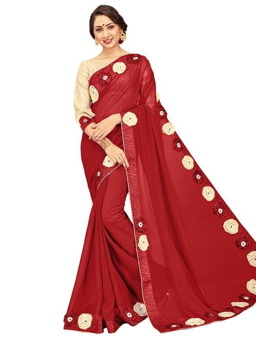 solid bordered saree with blouse - 16928822 - Very Small Image - 1