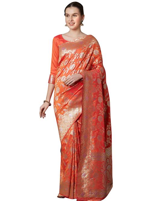 floral woven saree with blouse - 16931915 - Very Small Image - 1