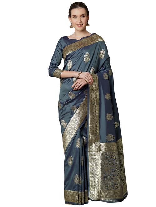 floral woven saree with blouse - 16931919 - Very Small Image - 1