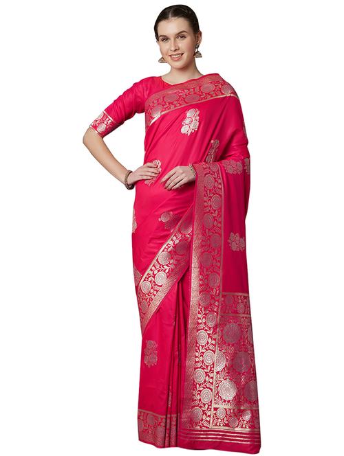 floral woven saree with blouse - 16931921 - Very Small Image - 1