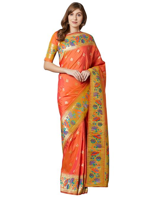 floral woven saree with blouse - 16931926 - Very Small Image - 1