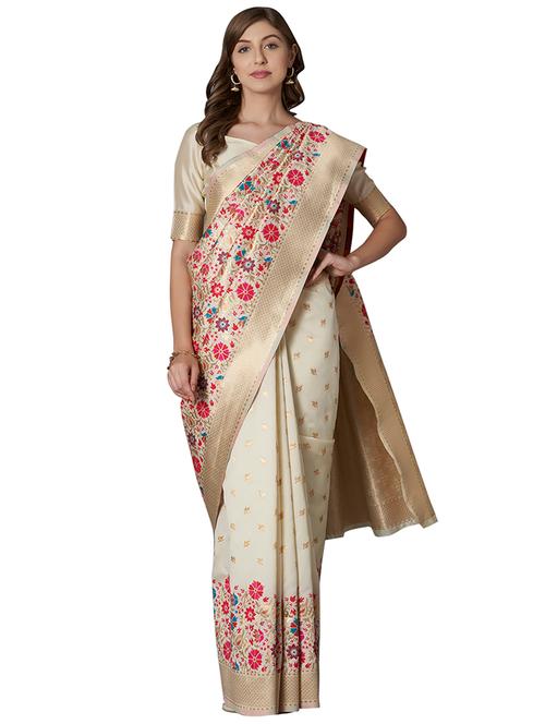 floral woven saree with blouse - 16931932 - Very Small Image - 1