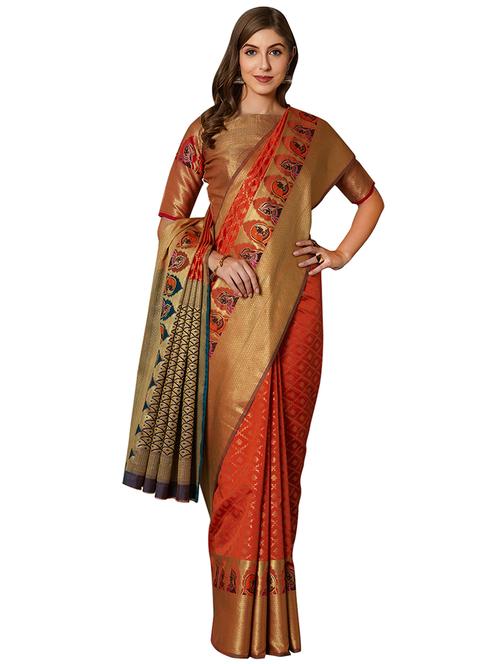 checkered woven saree with blouse - 16931938 - Very Small Image - 1