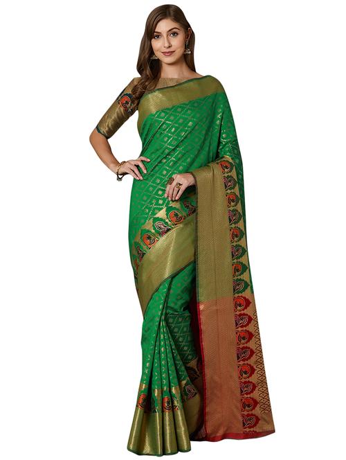 checkered woven saree with blouse - 16931939 - Very Small Image - 1