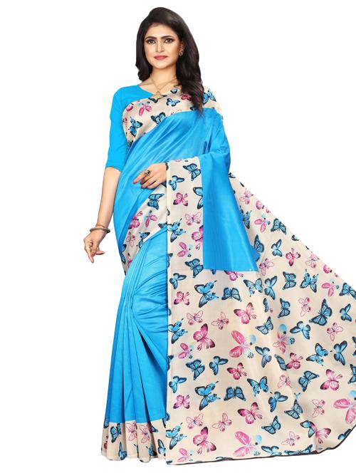women's graphic blue colored saree with blouse - 16933694 - Very Small Image - 1