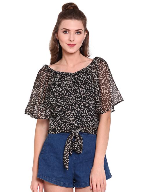 tie front button-up floral top - 16934153 - Very Small Image - 1