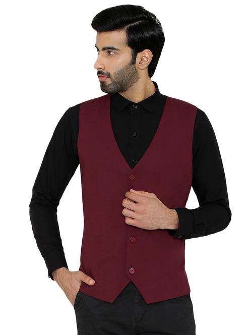 maroon solid classic waist coat - 16934231 - Very Small Image - 1