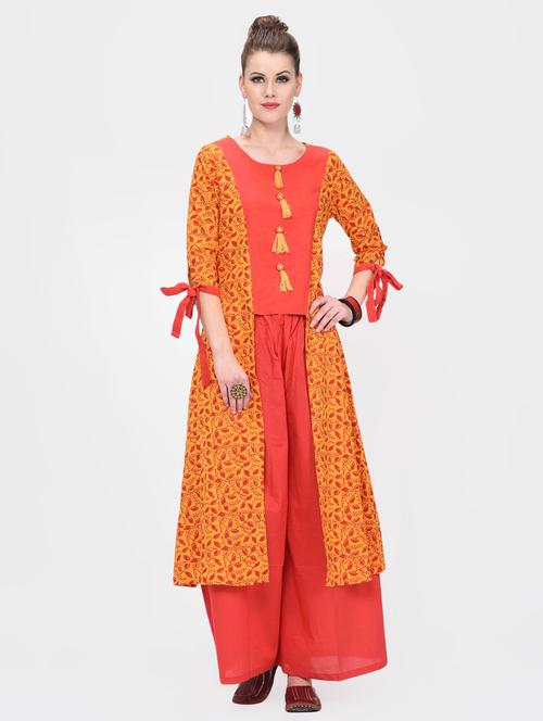 yellow cotton kurta palazzo set - 16935298 - Very Small Image - 1