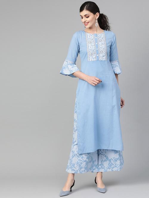 yoke embroidered kurta palazzo set - 16935348 - Very Small Image - 1