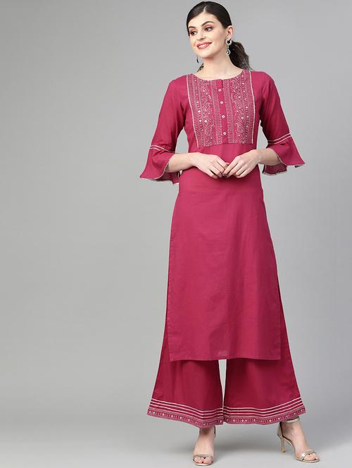 yoke embroidered kurta palazzo set - 16935349 - Very Small Image - 1