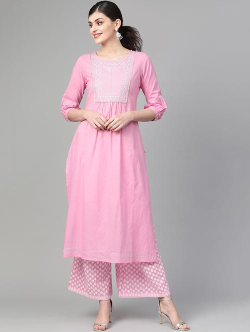 yoke embroidered kurta palazzo set - 16935351 - Very Small Image - 1