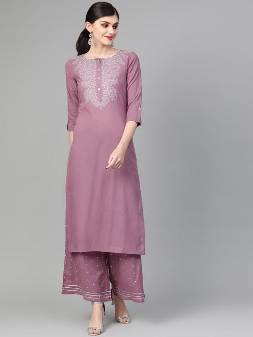 yoke embroidered kurta palazzo set - 16935354 - Very Small Image - 1