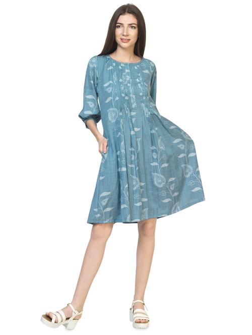 pleat detail floral a-line dress - 16935601 - Very Small Image - 1
