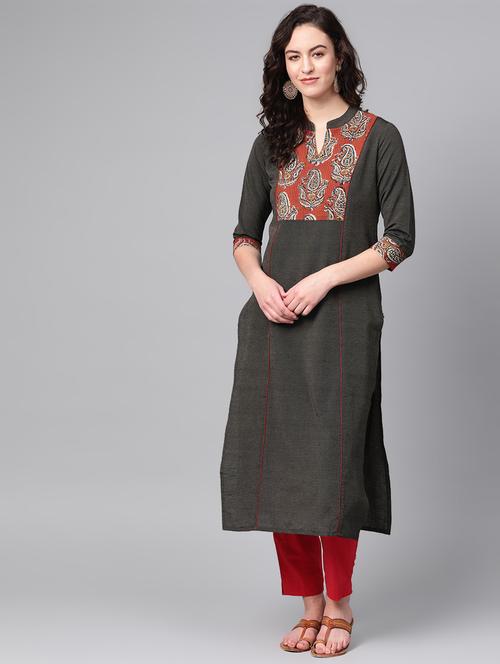 contrast yoke straight kurta - 16936123 - Very Small Image - 1
