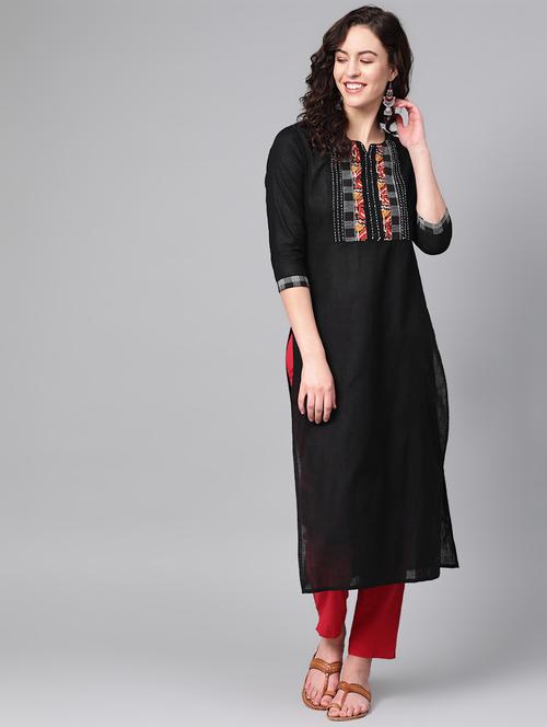 contrast yoke straight kurta - 16936126 - Very Small Image - 1