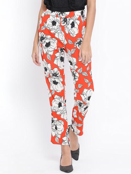 high rise floral flat front trouser - 16936450 - Very Small Image - 1