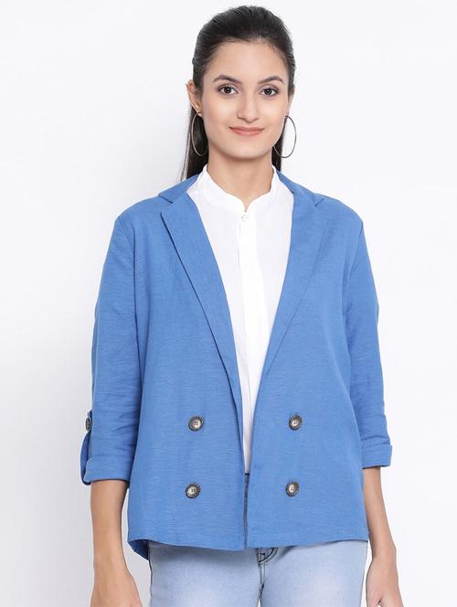 lapel neck button detail blazer - 16936464 - Very Small Image - 1