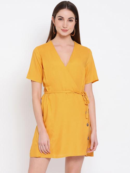tie front overlap neck a-line dress - 16936471 - Very Small Image - 1