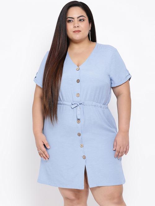 drawstring waist button up plus dress - 16936474 - Very Small Image - 1