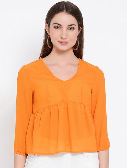 v-neck gathered peplum top - 16936500 - Very Small Image - 1