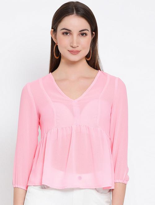 v-neck gathered peplum top - 16936501 - Very Small Image - 1